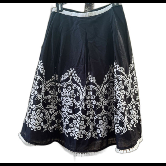 Loft A Line Beaded Pleated Swing Lined Skirt Womens 4 Black White Goth Boho 50s - Picture 2 of 9